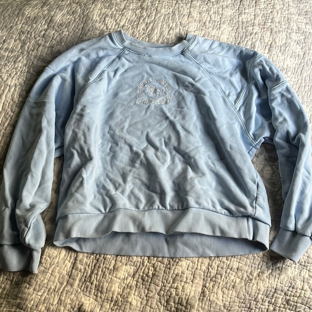 baby blue beverly hills crewneck
